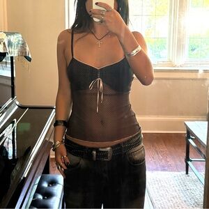 VINTAGE Navy Polka Dot Sheer Cami Top